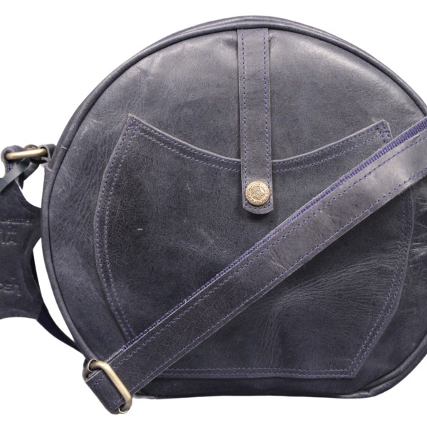 Crossbody Purse Buffalo Leather Hobo Women Semi Circle Zipper Blue Bag